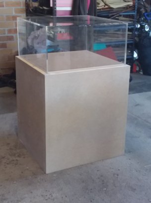Roughly built display case.